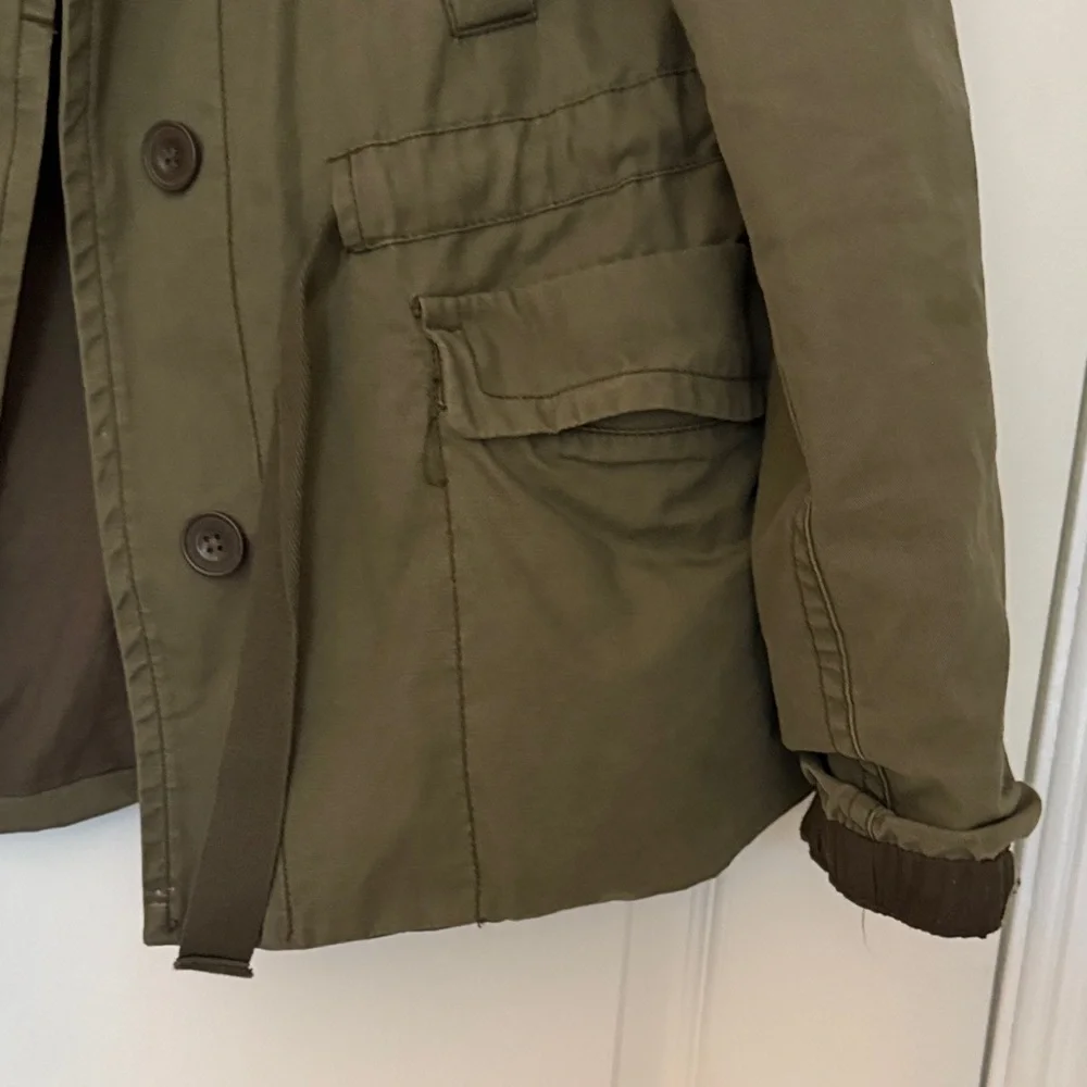 GAP Khaki Utility Jacket for Women Drawstring Waist Pockets Cotton Small Light